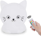 Cat Night Light, Rechargeable LED Bedside Lamp for Children, 9 Changeable Colors Silicone Nursery Lamp for Breastfeeding, Eyes Caring, Tap Adjustable Brightness & Color, Remote Control