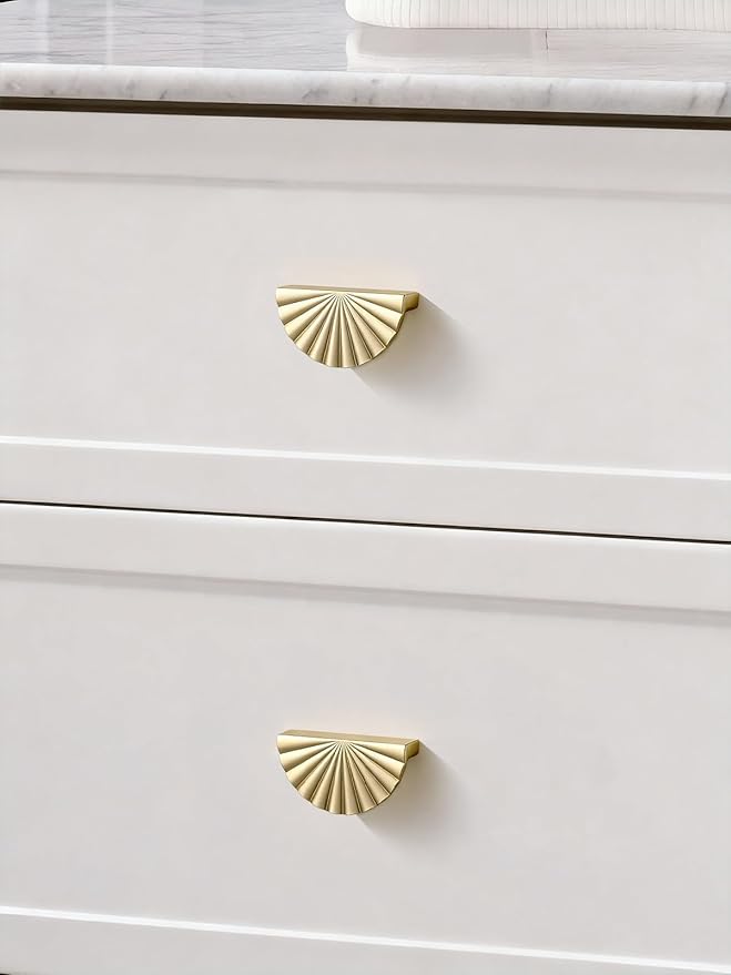5 Pack Brushed Gold Cabinet Pulls 2.5" Hole Center Cup Flat Brass Drawer Pulls Kitchen Cupboard Bathroom Dresser Cabinet Hardware Handles Zinc Alloy