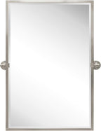 TEHOME 28.5 x 36 inch Brushed Nickel Metal Framed Pivot Rectangle Bathroom Mirror in Stainless Steel Tilting Beveled Vanity Mirrors for Wall