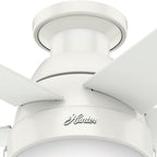 Hunter 46 inch Indoor Ceiling Fan with LED Light - White Ceiling Fan with Pull Chain, For Bedroom, Living Room, or Kitchen, Low Profile Mount, No Remote, 5 Blades - Anslee 59269, Fresh White