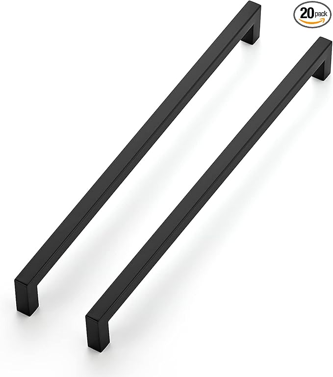 Ravinte 20 Pack 12-3/5 Inch Kitchen Square Cabinet Handles Matte Black Cabinet Pulls Black Drawer Pulls Kitchen Cabinet Hardware Kitchen Handles