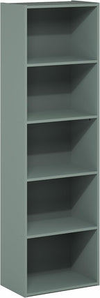 Furinno LUDER Book Shelf, 5-Tier Bookshelf, Bookcase, 9.4" x 15.8" x 52", for Living Room, Bedroom, Home Office, Sage Green