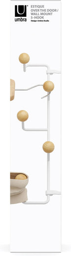 Umbra Estique Over The Door Coat Rack & Multi-Use Organizer, for Coats, Bags, Hats & More, Small, White/Natural (Pack of 3)