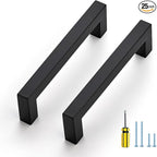 Ravinte 25 Pack Black Cabinet Pulls 4-1/2 Inch Square Kitchen Cabinet Handles Matte Black Kitchen Hardware for Drawer Pulls Drawer Handles Come with Screwdriver