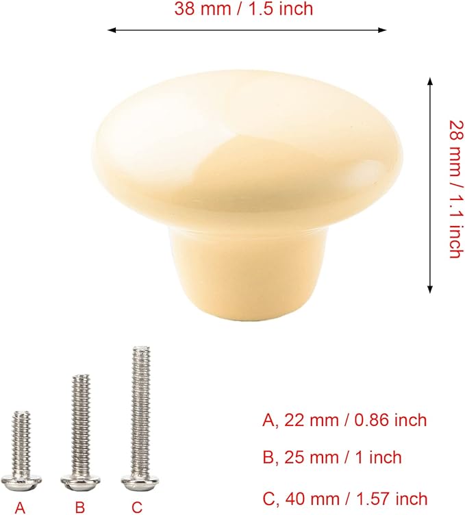 HUAMULAN 15PCS Glossy Ceramic Knobs Button Round Mushroom Cabinet Dresser Vintage Pulls Door Handles Cupboard Wardrobe Drawer, Dia. 1.5 inch 38mm, Light Yellow