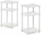 Furinno JUST Night Stand Set of 2, 3-Tier Turn-N-Tube Nightstand, Toolless Bedside Tables, End Table, Side Table with Open Storage for Bedroom, Living Room, Bathroom, White