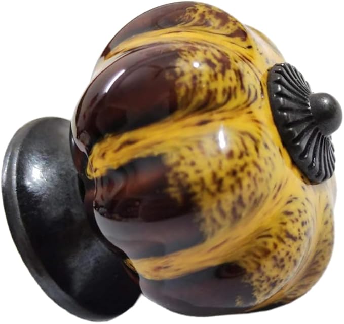 5 Pack Vintage Ceramic Pumpkin Cabinet Knobs, Kitchen Cabinet Drawers Dresser Cupboard Pull Handles Door Pulls with 5 Kinds of Screws (Leopard Print -Yellow)