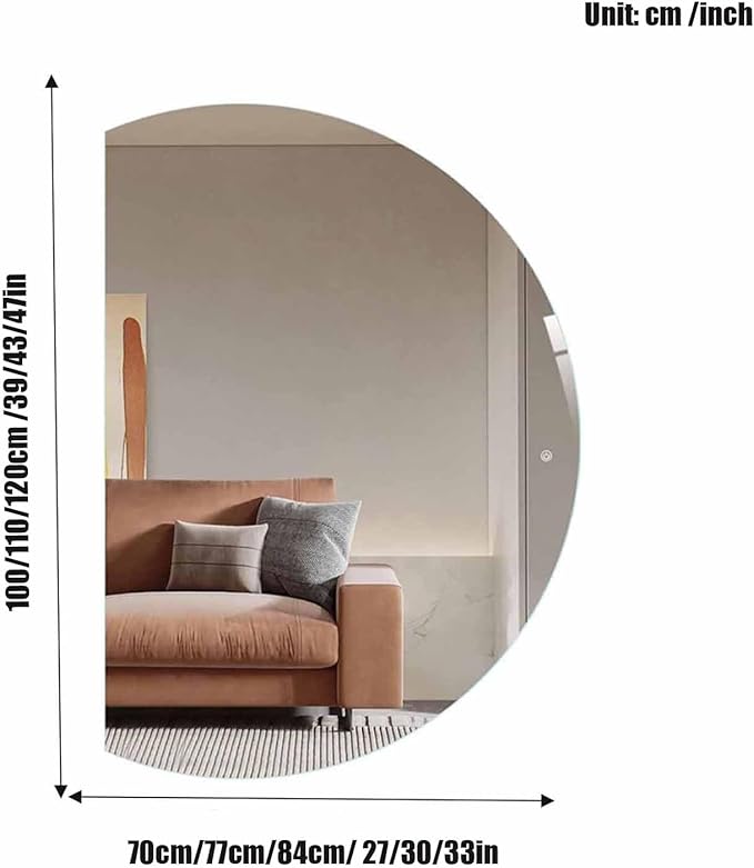 Half Moon LED Bathroom Mirror, Frameless Backlit Wall Mirror, Anti-Fog Smart Vanity Mirror,3 Colors Lights Dimmable Brightness and Time,Touch Switch (Right Semicircle, 110 * 77)