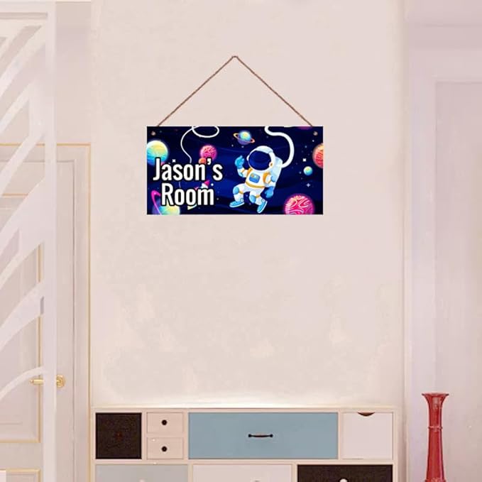 Personalized Sign Universe Sign Outer Space Theme Art Décor For Kids Room Custom Name Astronaut Door Wall Art Décor For Little Man Cave, Floral Nursery Art Plate For Girls Room Boys Bedroom Baby