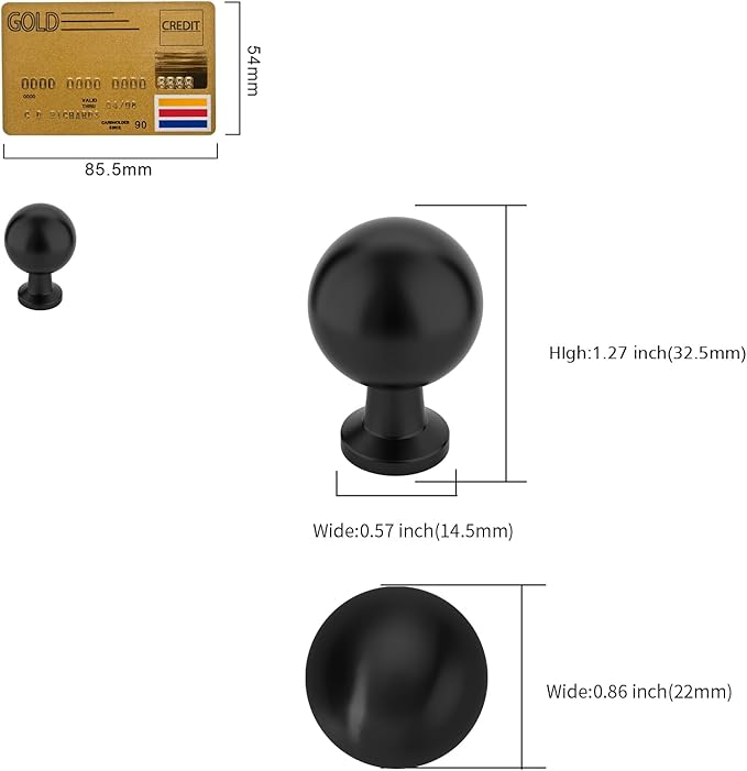 Amerdeco 10 Pack Matte Black Cabinet Knobs Single Hole Cabinet Pulls Round Kitchen Cabinet Knobs Solid Drawer Knobs Dresser Knob for Bathroom Cabinets ZH0041