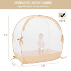 Pop Up Baby Crib Tent, Safety Tent to Keep Toddler from Climbing Out, Canopy Against Falls and Bites, Netting with Breathable & Soft Mesh, Orange (R07-orange)