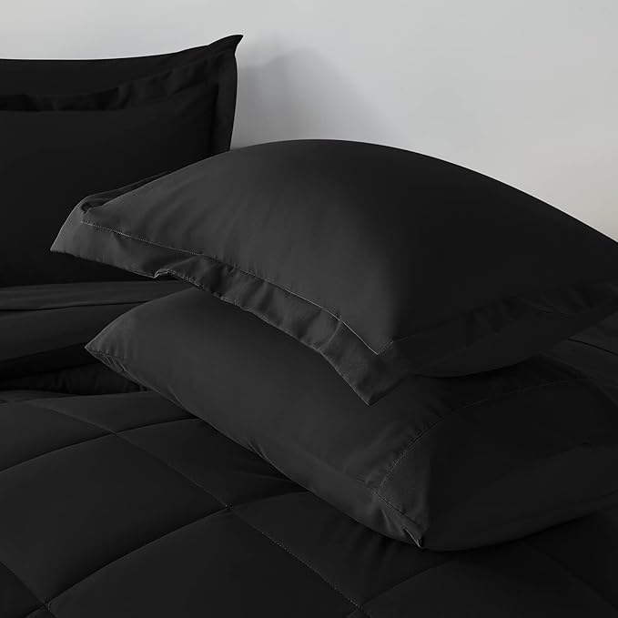 CozyLux Oversized Queen Comforter Set Black - 7 Pieces Bed in a Bag Comforter Set with Sheets, Luxury Soft Bed Set All Seasons, Bedding Set with Down Alternative Comforter, Sheets, Pillowcases & Shams