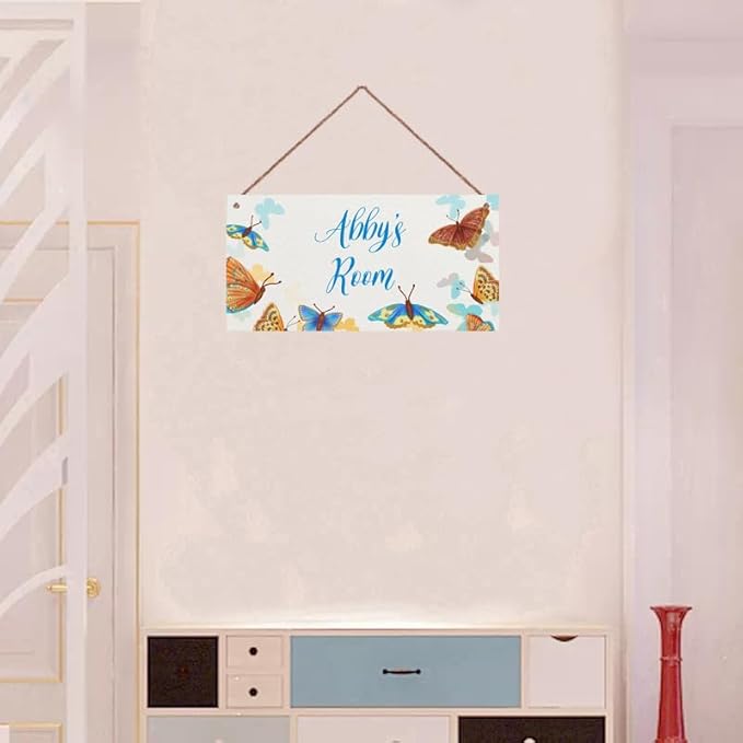 Personalized Sign, Cute Butterfly Sign,Fantasy Wall Art Decor Custom Name Little Man Cave Door Decor for Kids Room Floral Nursery Art Girls Room Boys Bedroom Baby