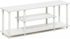 Furinno Turn-N-Tube TV Stand, 3-Tier Entertainment Center with Open Shelves, TV Console for TV up to 50 Inch, for Living Room, Bedroom, White