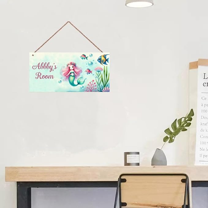 Personalized Sign Mermaid Wall Art Décor For Kids Room Custom Name Door Decor, Ocean Theme Nursery Art Plate For Girls Room Boys Bedroom Garden