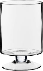 CYS EXCEL Glass Hurricane Pillar Candle Holder (H:8" W:4.75") | Multiple Size Choices Short Stem Candle Centerpieces | Stemmed Glass Cylinder Candle Vase