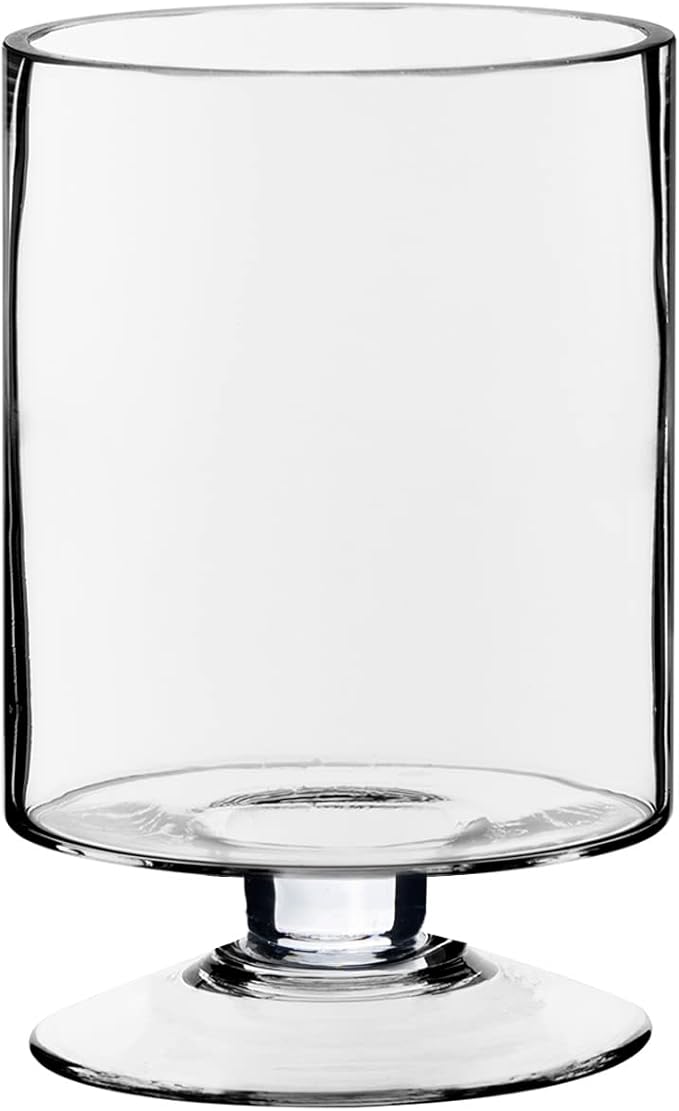 CYS EXCEL Glass Hurricane Pillar Candle Holder (H:8" W:4.75") | Multiple Size Choices Short Stem Candle Centerpieces | Stemmed Glass Cylinder Candle Vase