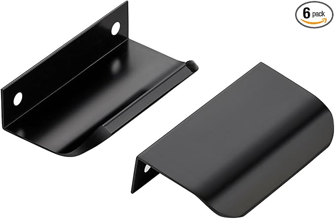 Ravinte Hardware 6 Pack Black Cabinet Handles, 3 Inch (76mm) Finger Edge Pulls, 2 Inch Hole Center, Finger Pulls for Cabinets