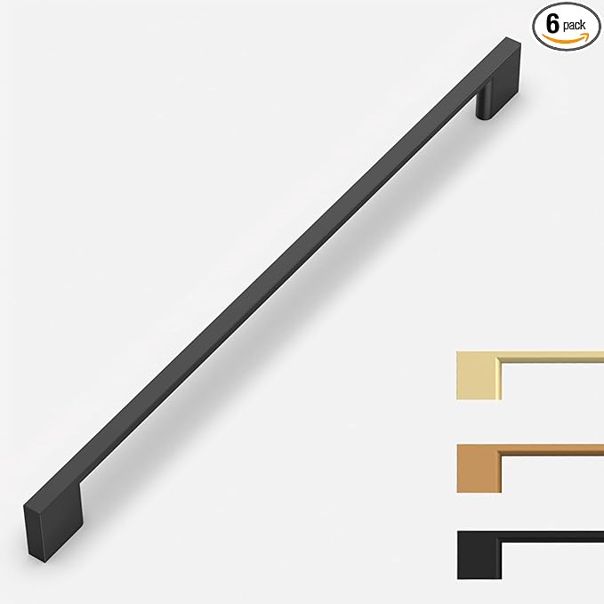 6 Pack Matte Black Cabinet Pulls 11.3 Inch Cabinet Handles Kitchen Cabinet Hardware Kitchen Handles for Cabinets Black Dresser Pulls Wardrobe Pulls