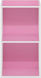 Furinno PASIR Book Shelf, 2-Tier Modern Bookshelf, Open Shelves Bookcase 9" x 12" x 21", for Living Room, Bedroom, Home Office, Pink/White