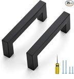 Ravinte 25 Pack Black Cabinet Pulls 3-1/2 Inch Square Kitchen Cabinet Handles Matte Black Kitchen Hardware for Drawer Pulls Drawer Handles Come with Screwdriver