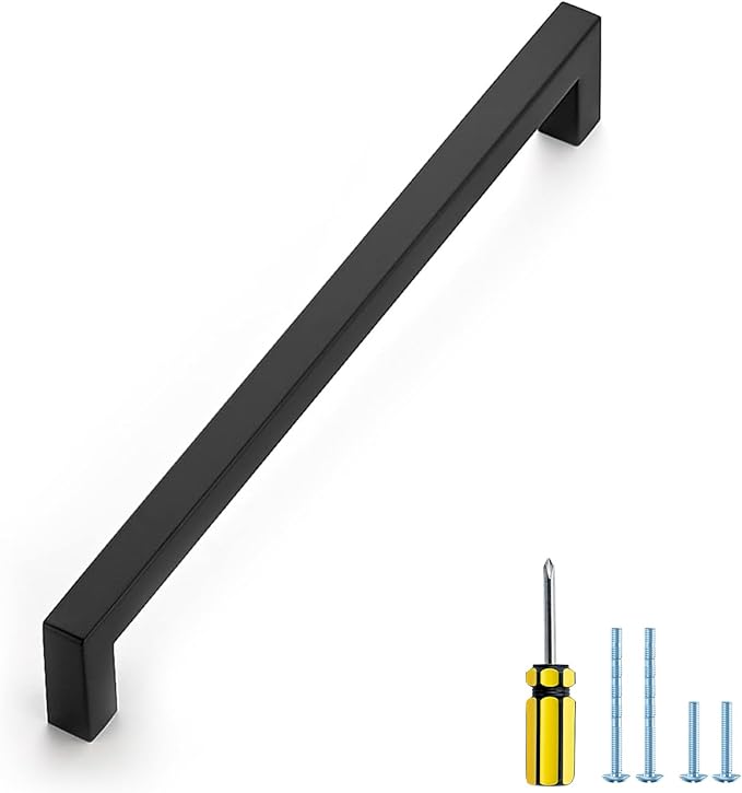 Ravinte 1 Pack Black Cabinet Pulls 8-4/5 Inch Square Kitchen Cabinet Handles Matte Black Kitchen Hardware for Drawer Pulls Drawer Handles Come with Screwdriver