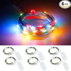 YKB 6 Pack Multicolor LED Starry String Lights with 20 Mini LEDs on 6.6FT/2M Copper Wire, Fairy Lights Powered by 2xCR2032(Incl) Batteries, for Wedding Table Holiday Halloween Christmas Decorations