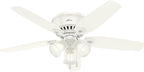 Hunter 52 inch Indoor Ceiling Fan with LED Lights - White Ceiling Fan with Pull Chain, For Bedroom, Living Room, or Kitchen, Low Profile Mount, No Remote, 5 Blades - Builder 53326, Snow White