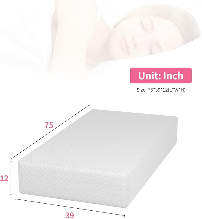 PayLessHere 12 Inch Green Tea Memory Foam Mattress,Bed-in-a-Box Medium Firm Mattress CertiPUR-US Certified Breathable Bed Mattress for Cooler Sleep Supportive & Pressure Relief,Twin