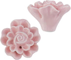 4PCS 1.65" × 1.3" Ceramics Light Pink Rose Knobs Flower Shaped Drawer Pulls for Cupboard with 2 Kinds of Screws