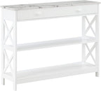 Convenience Concepts Oxford 1 Drawer Console Table with Shelves, White Faux Marble/White