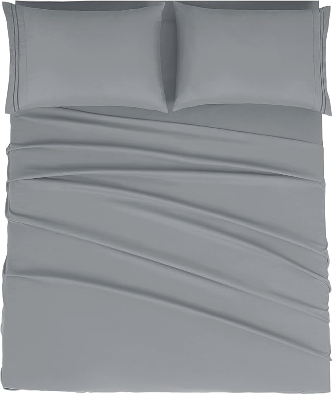 Mejoroom Queen Size Sheet Set - Hotel Luxury 1800 Bedding Sheets & Pillowcases - Deep Pocket Fitted Sheet, Soft, Breathable, Wrinkle & Fade Resistant - 4 Piece (Queen,Gray)