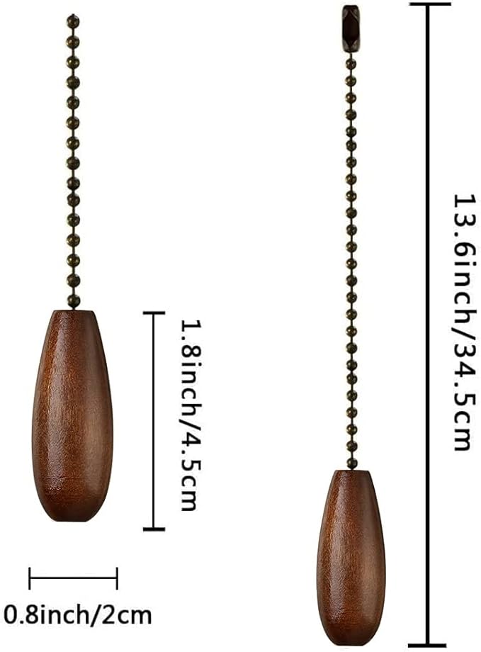 Decorative Extension 12 Inches Walnut Color Wooden Pull Chain Fan Pulls Set Ornaments for Ceiling Light Lamp Chain 8 Pcs (Bronze)