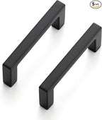 Ravinte 5 Pack Matte Black Cabinet Pulls, 2-1/2 Inch (64mm) Hole Center Slim Kitchen Handles, Square Drawer Pulls for Cabinets & Cupboards, Hardware