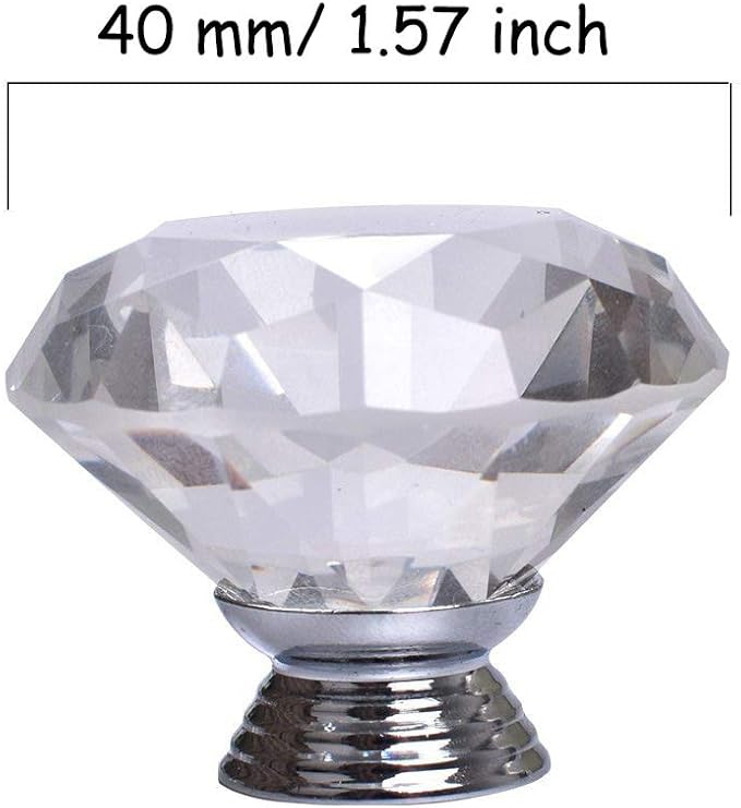 Joyhey 2 Pack 40 mm Diamond Shaped Glass Crystal Knobs with 3 Size Screws for Cabinet, Drawer, Cupboard, Dresser