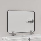 VocalStar Black Metal Framed Bathroom Mirror for Wall, 40 x 30 Inch Large Rounded Rectangle Matte Black Bathroom Vanity Mirror Farmhouse, 1/4-inch Shatterproof Glass | Ultra-Flush Hanging