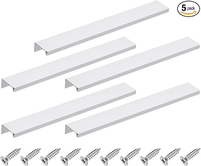 uxcell Cabinet Finger Edge Pull, 5pcs 250mm / 9.84" Aluminum Alloy Back Mount Hidden Cabinet Pulls Concealed Handle for Home Kitchen Drawer Cabinet, Silver