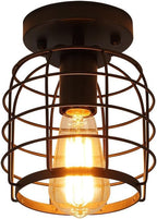Create For Life® Industrial Vintage Flush Mount Ceiling Light,Rustic Metal Cage Semi Flush Mount Ceiling Lamp Fixture for Hallway Stairway Kitchen Garage, E26, Black Finish,2 Pack