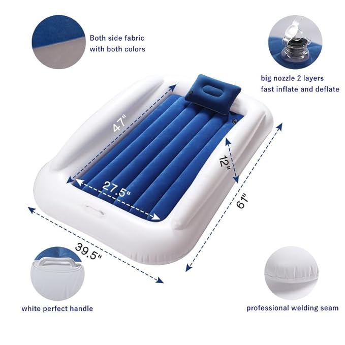 Toddler Travel Bed, Portable Inflatable Toddler Bed | Kids Air Mattress | Kids Travel Bed Blow Up Mattress with Sides, Idea for Road Trip Camping Sleepovers
