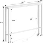 ELYKEN 5.9" Narrow Console Sofa Table with Power Outlets, 5.9" Dx39.4 Wx31.1 H Long Couch Table with Metal Frame and Charge Station with 6.5’ Extension Cord, White