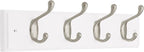 Liberty 129849 18-Inch Coat and Hat Hook Rail/Rack with 4 Heavy Duty Hooks, White and Satin Nickel
