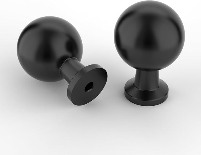 Amerdeco 10 Pack Matte Black Cabinet Knobs Single Hole Cabinet Pulls Round Kitchen Cabinet Knobs Solid Drawer Knobs Dresser Knob for Bathroom Cabinets ZH0041
