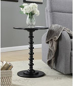 Convenience Concepts Palm Beach Spindle 17.75" Traditional Round End Living Room, Turned Solid Wood Side, Classic Display Pedestal Table, Black