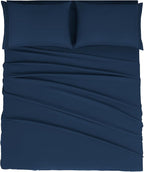 Mejoroom California King Size Sheet Set - Soft Microfiber Bed Sheets,Deep Pocket Fitted Sheet, Breathable, Wrinkle & Fade Resistant - 4 Piece (California King,Navy)