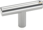 LONTAN Cabinet Knobs Brushed Nickel Cabinet Knobs T Bar Drawer Knobs Round Cabinet Hardware for Drawer, Single Hole, Pack of 20