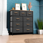 YITAHOME Dresser with 9 Drawers - Fabric Storage Tower, Organizer Unit for Bedroom, Living Room, Hallway, Closets - Sturdy Steel Frame, Wooden Top & Easy Pull Fabric Bins (Dark Grey)