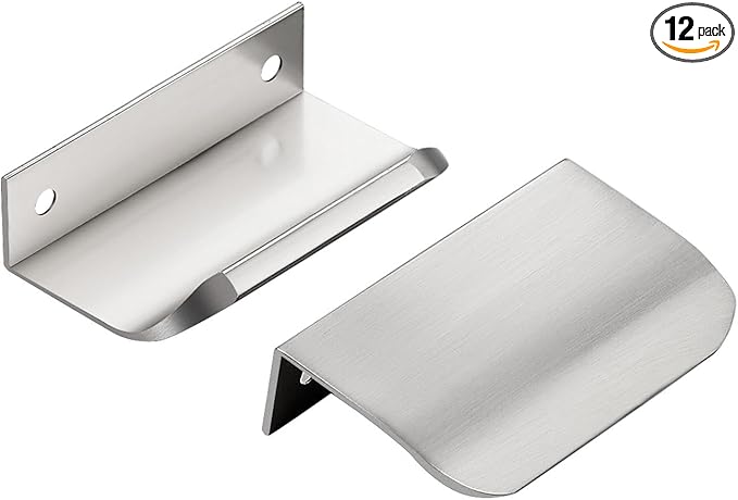 Ravinte Hardware 12 Pack Silver Cabinet Handles, 3 Inch (76mm) Finger Edge Pulls, 2 Inch Hole Center, Finger Pulls for Cabinets
