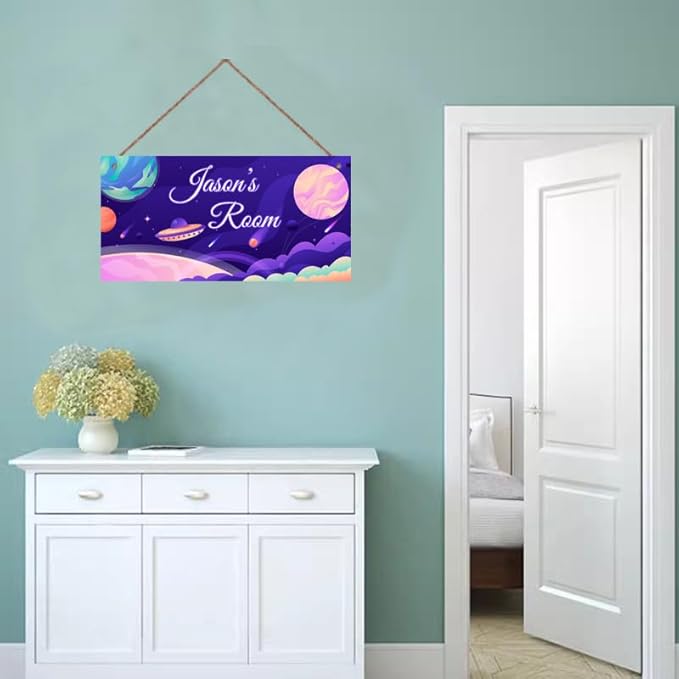 Personalized Signs Stars Wall Hanging Sign for Little Man Cave, Motivational Hanging Plaque Sign Outer Space Room Wall Art Decor, Planet Nursery Decor for Boys Room Kids Playroom Classroom Décor