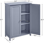 Yaheetech Bathroom Floor Cabinet, Modern Storage Freestanding Organizer Cabinet with Adjustable Shelves & Double Doors, 3-Tier Home Living Room Furniture, Gray