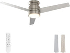 warmiplanet Flush Mount Ceiling Fan with Lights Remote Control, 52-Inch, Brushed Nickel, 3-Blades